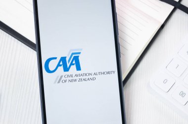 New York, USA - 30 June 2024: Civil Aviation Authority of New-Zealand CAA Logo or Icon on Phone Screen. clipart