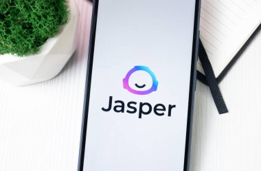 New York, ABD - 21 Haziran 2024: Jasper AI Logosu Telefon Ekranı, Uygulama veya Şirket Simgesi.