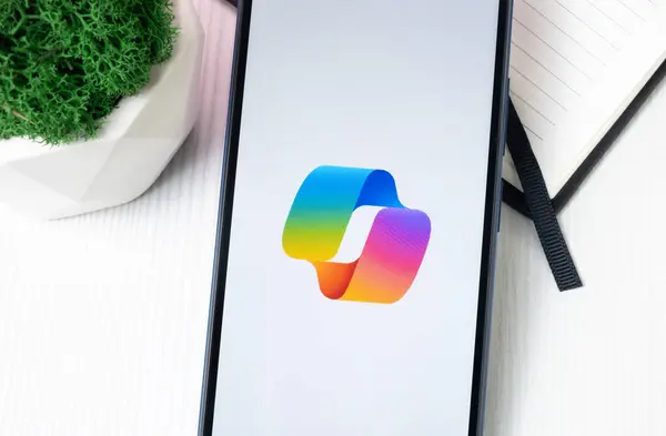 stock image New York, USA - 21 June 2024: Microsoft Copilot Logo on Phone Screen, App or Company Icon.