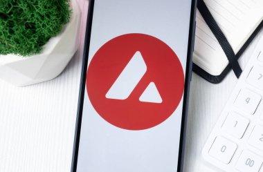 New York, ABD - 1 Ağustos 2024: Telefon Ekranında Çığ AVAX Logosu, Kripto Para Simgesi.