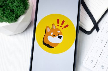New York, ABD - 1 Ağustos 2024: Bonk1 BONK Logosu Telefon Ekranı, Kripto Sikke Simgesi.