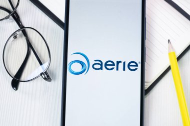 New York, ABD - 1 Ağustos 2024: Aerie Eczacılık Logosu Telefon Ekranında, Şirket Simgesi Görünümünde.