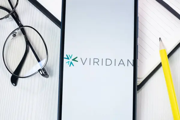 stock image New York, USA - 1 August 2024: Viridian Therapeutics Logo on Phone Screen, Company Icon on Display.