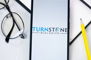 New York, USA - 1 August 2024: Turnstone Biologics Logo on Phone Screen, Company Icon on Display. clipart