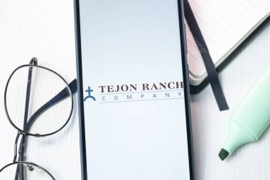 New York, USA - 1 August 2024: Tejon Ranch Logo on Phone Screen, Company Icon on Display. clipart