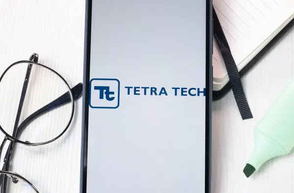 stock image New York, USA - 1 August 2024: Tetra Tech Logo on Phone Screen, Company Icon on Display.