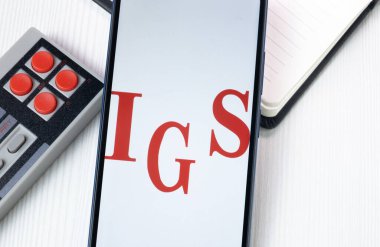 New York, ABD - 1 Ağustos 2024: Uluslararası Oyunlar Sistemi IGS Logosu Telefon Ekranında, Şirket Simgesi Görünümde.