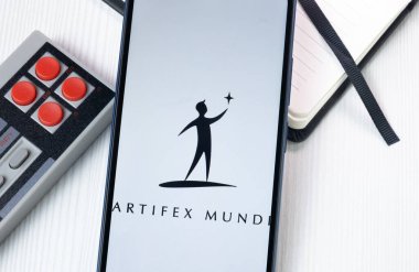 New York, USA - 1 August 2024: Artifex Mundi Logo on Phone Screen, Company Icon on Display. clipart