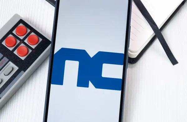 stock image New York, USA - 1 August 2024: NCsoft Logo on Phone Screen, Company Icon on Display.