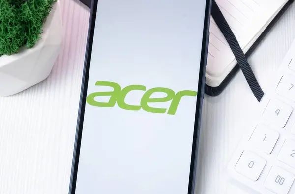 stock image New York, USA - 10 August 2024: Acer Logo on Phone Screen, Company Icon on Display.