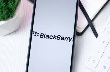 New York, ABD - 10 Ağustos 2024: Telefon Ekranında BlackBerry Logosu, Ekranda Şirket Simgesi.