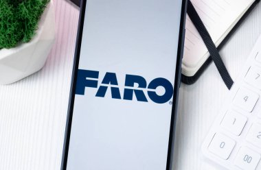 New York, ABD - 10 Ağustos 2024: Faro Teknoloji Logosu Telefon Ekranında, Şirket Simgesi Ekranda.