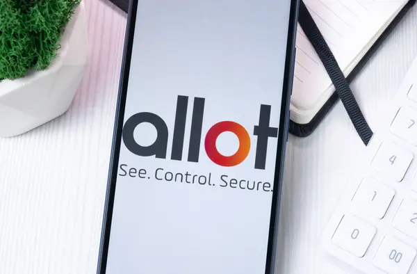 stock image New York, USA - 10 August 2024: Allot Logo on Phone Screen, Company Icon on Display.