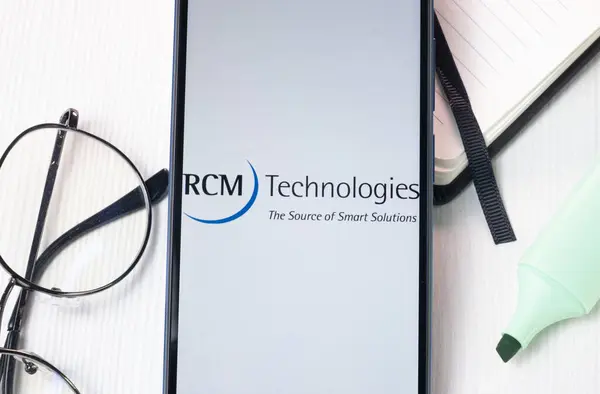 stock image New York, USA - 1 August 2024: RCM Technologies Logo on Phone Screen, Company Icon on Display.