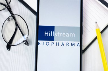 New York, USA - 1 August 2024: Hillstream BioPharma Logo on Phone Screen, Company Icon on Display. clipart