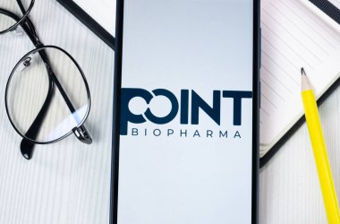 New York, USA - 1 August 2024: POINT Biopharma Logo on Phone Screen, Company Icon on Display. clipart