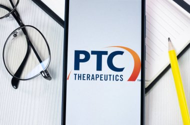 New York, USA - 1 August 2024: PTC Therapeutics Logo on Phone Screen, Company Icon on Display. clipart