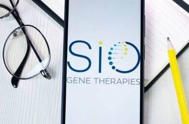 New York, USA - 1 August 2024: Sio Gene Therapies Logo on Phone Screen, Company Icon on Display. clipart