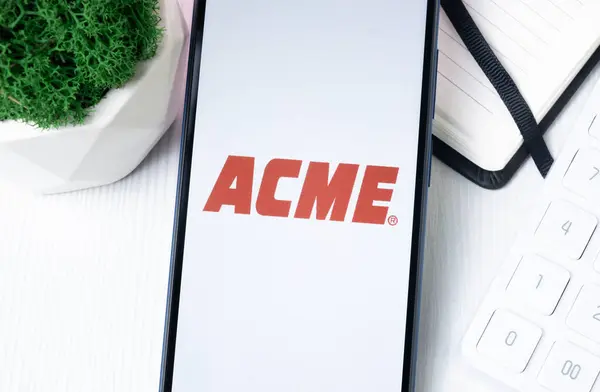 stock image New York, USA - 1 August 2024: ACME Logo on Phone Screen, Company Icon on Display.