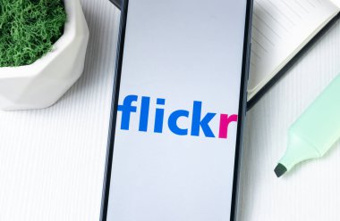 New York, ABD - 1 Ağustos 2024: Telefon Ekranında Flickr Logosu, Ekranda Simge.