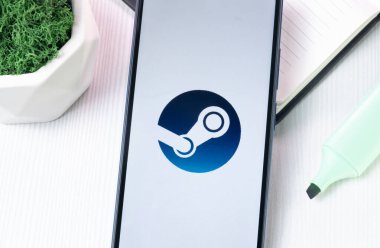 New York, ABD - 1 Ağustos 2024: Telefon Ekranında Buhar Logosu, Görüntü Simgesi.