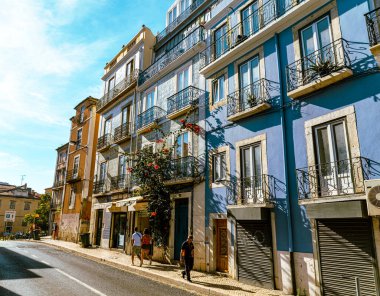 Typical colored houses in Desterro area. Lisbon, Portugal