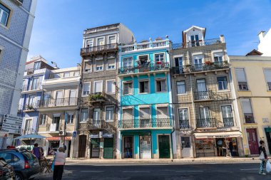 Typical colored houses in Desterro area. Lisbon, Portugal