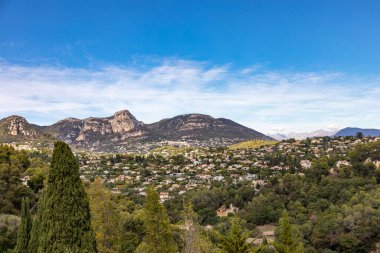 View to the mountins from the old village of Saint-Paul-de-Vence, Alpes Maritimes, French Riviera, France