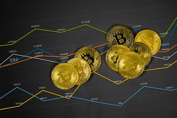 Золото Bitcoin Статистике Финансовых Графиках Стоимости Ценам Криптовалют Виртуальные Деньги — стоковое фото