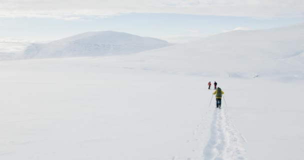 Schneeschuhwandern Team Einem Schönen Sonnigen Tag Berg Dovre Oder Dovrefjell — Stockvideo