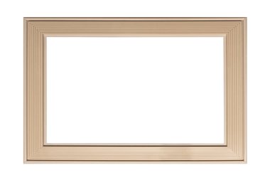 Beyaz arkaplanda izole edilmiş fotoğraflar için yatay çizgileri olan bej plastik çerçeve