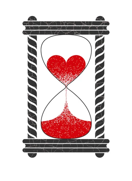 Классические Песочные Часы Красным Песком Форме Сердца Разбитое Сердце Символ — стоковый вектор