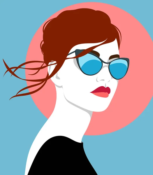 Portrait Belle Femme Rousse Aux Lèvres Rouges Aux Longs Cheveux — Image vectorielle