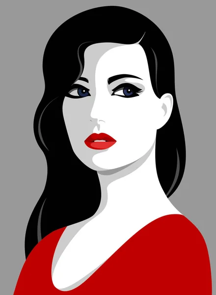 Portrait Vectoriel Une Jeune Femme Romantique Aux Longs Cheveux Ondulés — Image vectorielle
