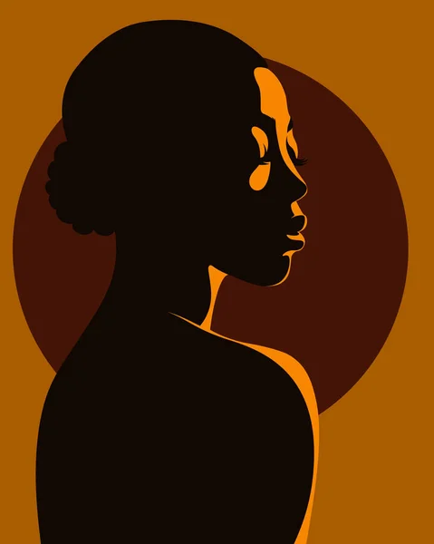 Vektorový Portrét Atraktivní Nahé Afroameričanky Podsvícení — Stockový vektor