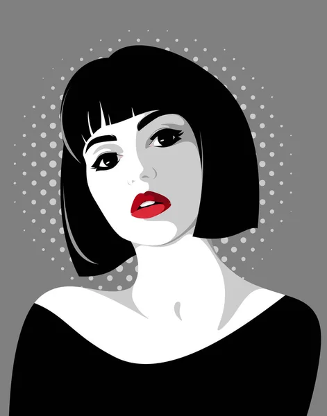 Vector Portrait Beautiful Elegant Young Woman Full Red Lips French — Stock Vector