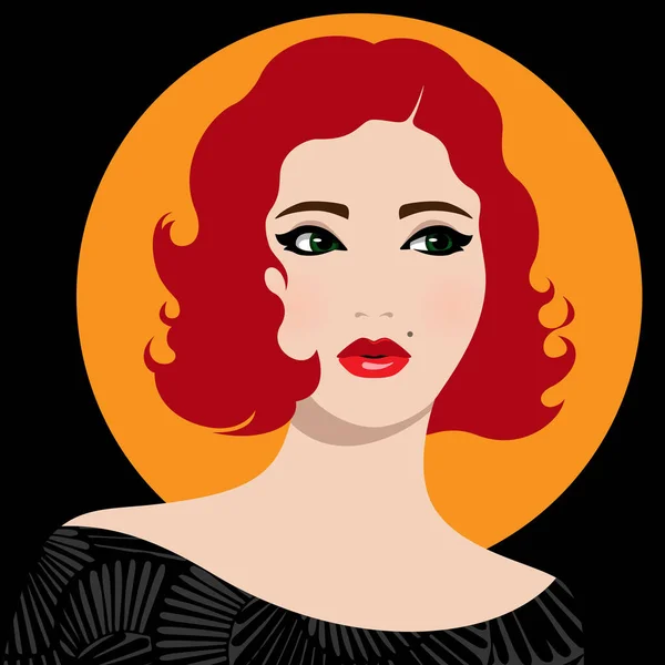 Portrait Vectoriel Coloré Simple Belle Jeune Femme Rousse Aux Cheveux — Image vectorielle