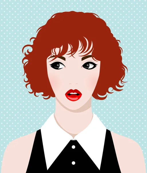 Belle Jeune Femme Rousse Aux Cheveux Bouclés Aux Lèvres Rouges — Image vectorielle