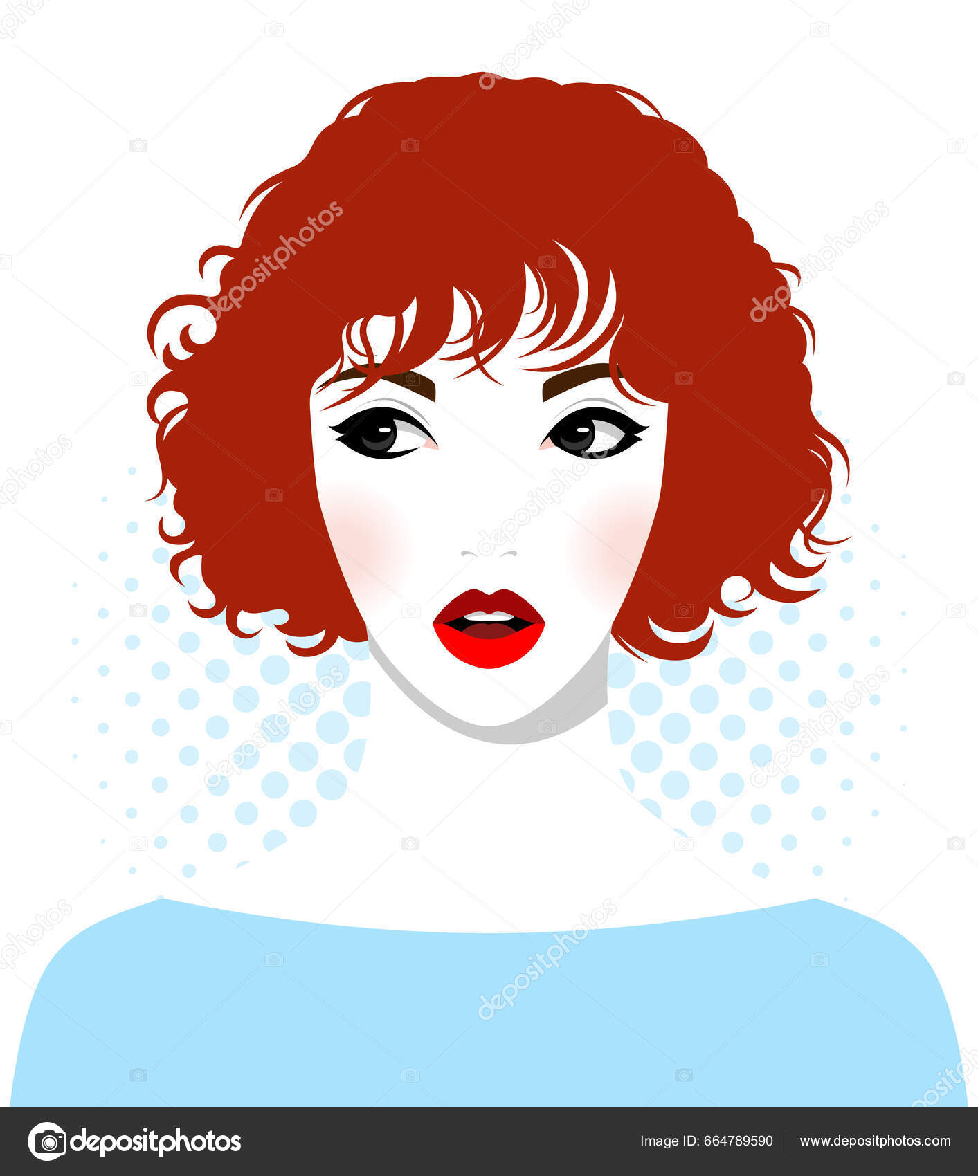 Smuk Ung Rødhåret Kvinde Med Bølget Kort Hår Åbne Røde Stockvektor af  ©marzacz 664789590, image size:1413x1700