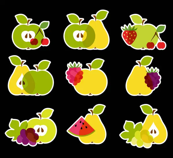 Collection Colorful Fruit Icons Isolated Black Background Healthy Lifestyle Food Vektor Grafikák