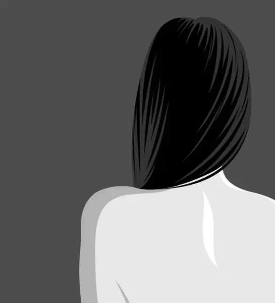 Beautiful Nude Woman Long Shiny Black Hair Back View Vector Лицензионные Стоковые Векторы
