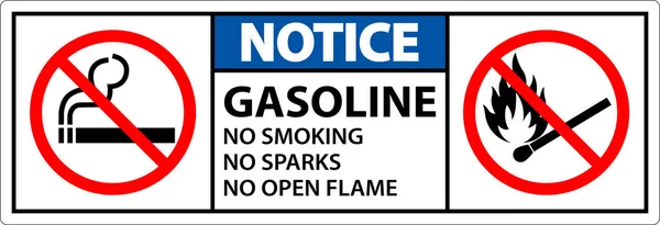 Notice Gasoline Smoking Sparks Open Flames Sign — Stock Vector