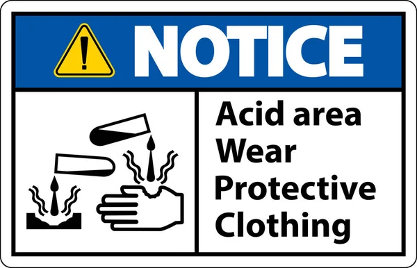 Aviso Ácido Área Usar Vestuário Proteção Sinal — Vetor de Stock