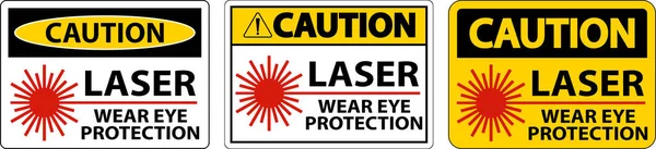 Caution Laser Wear Eye Protection Sign White Background — Stock Vector