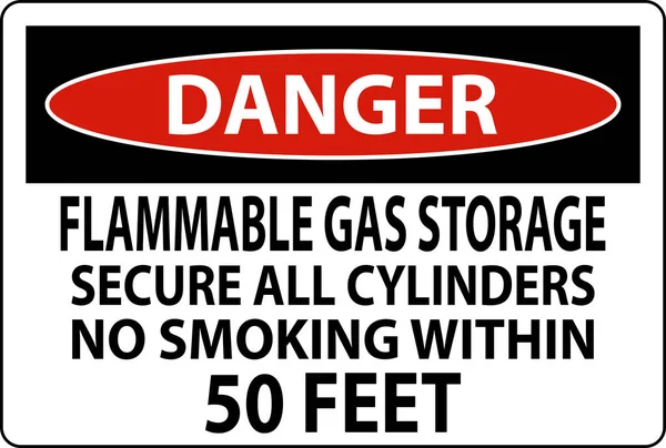 Gefahrzeichen Brennbare Gaslagerung Sicherung Aller Flaschen Rauchverbot Innerhalb Von Metern — Stockvektor