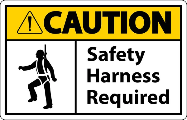 Caution Safety Harness Required Sign White Background — Stock Vector