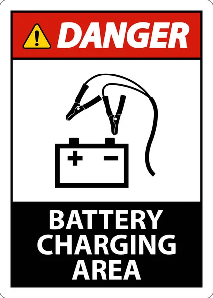Niebezpieczeństwo Obszar Ładowania Baterii Znak Białym Tle — Wektor stockowy