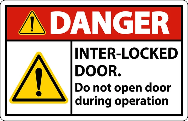 Safety Sign Danger Interlock Doors Open Door Operation — Stock Vector