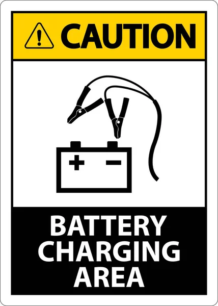 Caution Battery Charging Area Sign White Background — Stock Vector