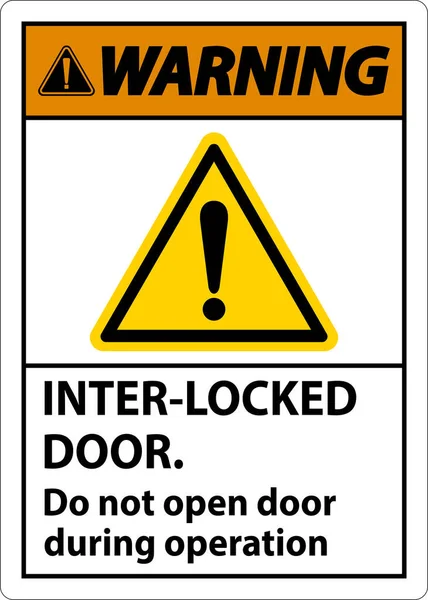 Sicherheitsschild Warnt Verriegelungstüren Öffnen Während Des Betriebs Nicht — Stockvektor